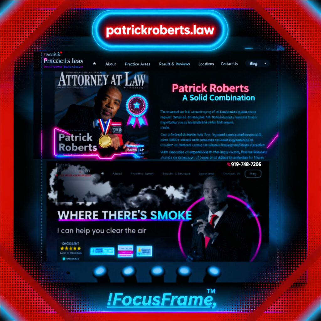 “FocusFrame™ Attorney of the Month award graphic featuring attorney Patrick Jacobs, highlighted with neon accents and modern legal-tech styling.”