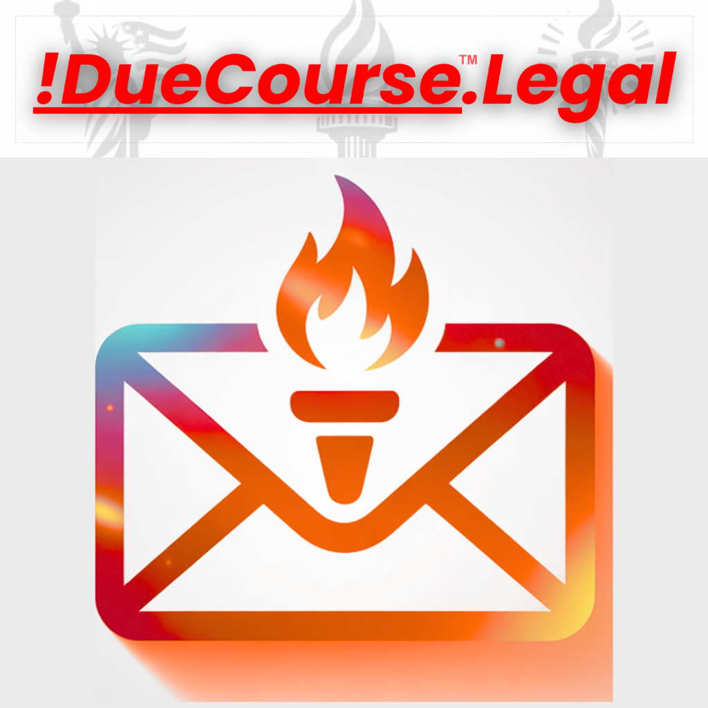 Envelope logo with a glowing torch icon and the text “!DueCourse™.legal,” representing the !DueCourse™ legal-learning brand.