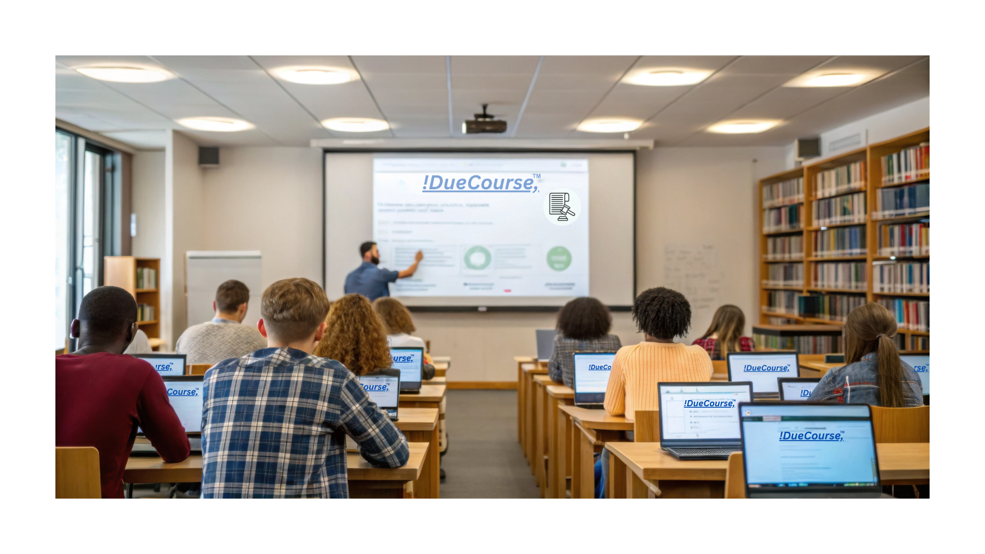 Teacher instructing students in a classroom without FocusFrame visual learning support