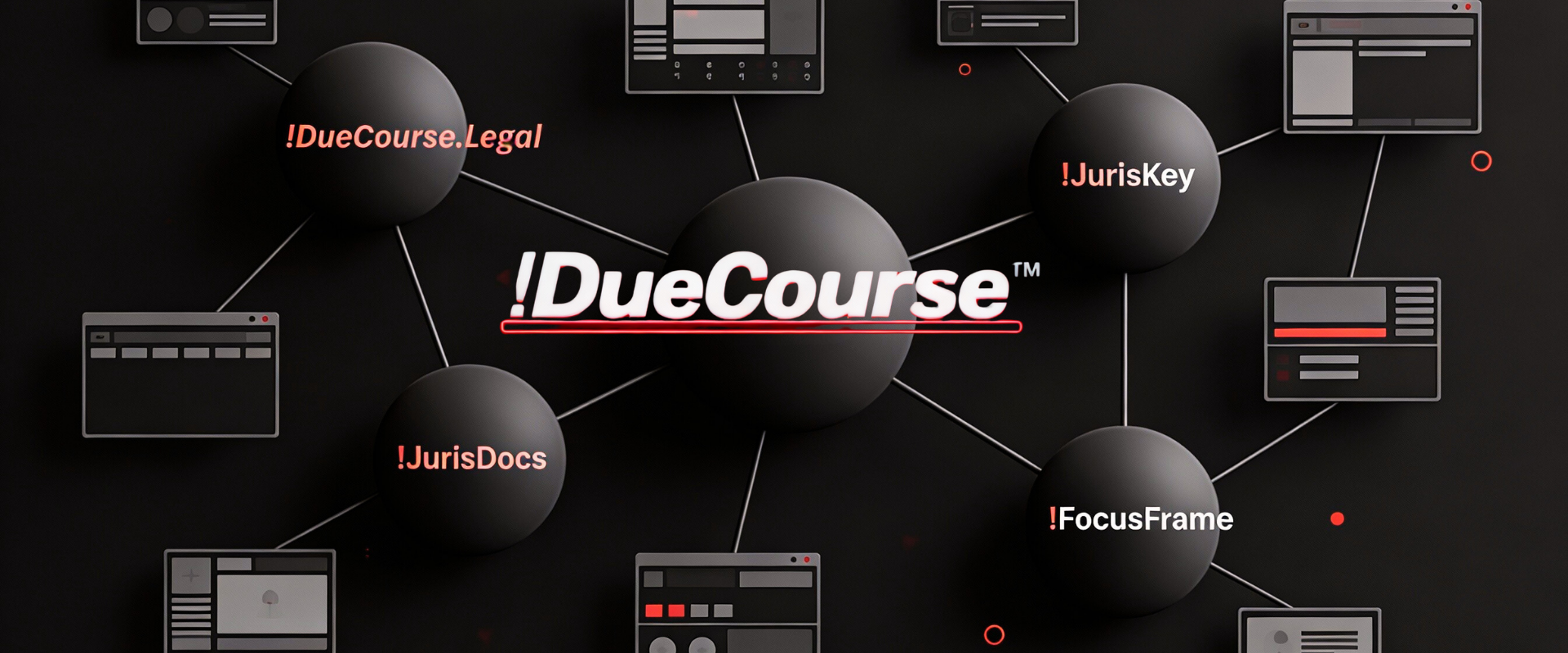 DueCourse legal education ecosystem diagram showing interconnected platforms for learning, analysis, and collaboration