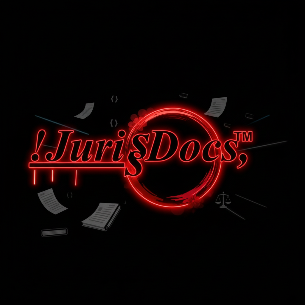 Red and black !JurisDocs™ logo representing a focus-optimized legal document system built on !FocusFrame™ visual structure
