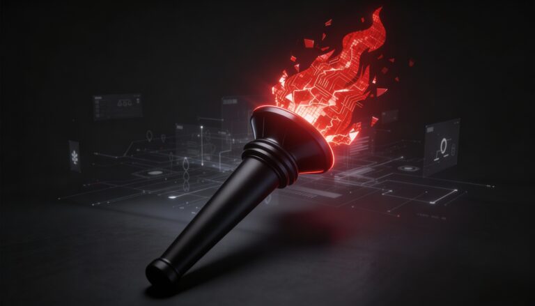 Red digital torch with glowing flames on black background symbolizing clarity and guidance